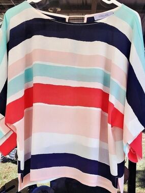 PREMISE Striped Blouse in Pink & Blue Size Large